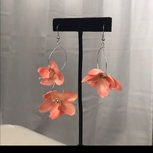 Coral Small Orchid Asymmetrical Earrings